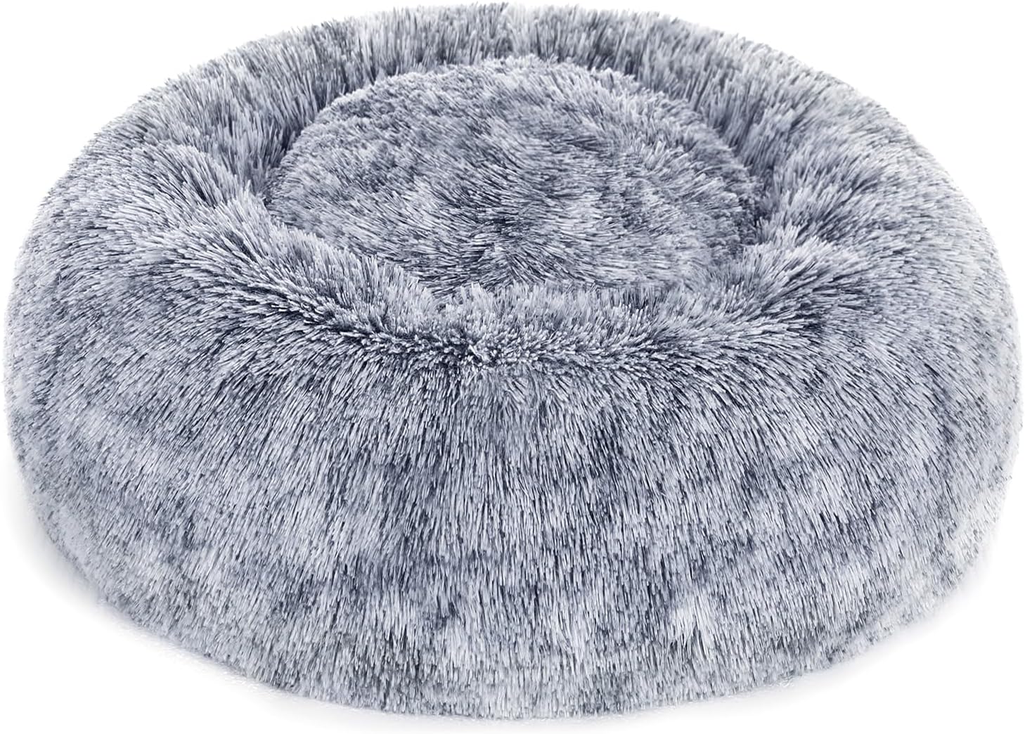 Dwellza Fluffy Donut Dog & Cat Bed, Washable Round Cushion with Removable Padding & Non-Slip Base, 50 cm, Grey