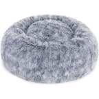 Fluffy Donut Dog & Cat Bed, Washable Round Cushion with Removable Padding & Non-Slip Base, 50 cm, Grey
