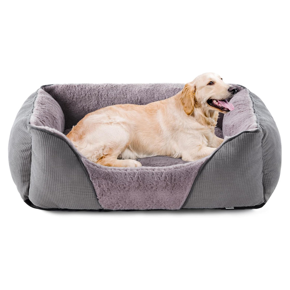 Dwellza XL Dog Bed – Washable Water Resistant Pet Bed with Plush Faux Fur & Non-Slip Base, Grey