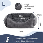 Dog Washable Bed Rectangle Pet Bed with Plush Faux Fur, Calming Design & Non-Slip Base, Grey