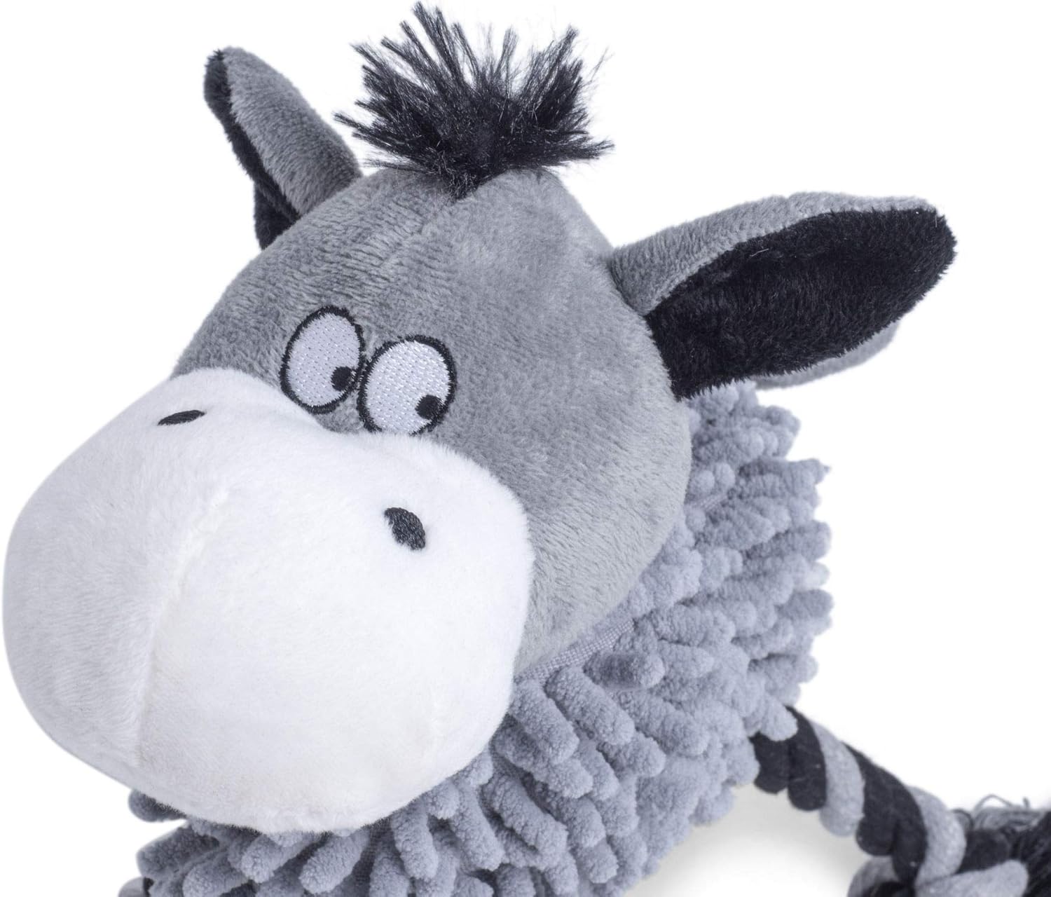 Dwellza Squeaky Farmyard Donkey Plush Dog Toy – Medium, Grey & Black
