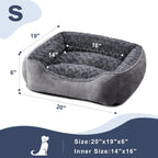 Dog Washable Bed Rectangle Pet Bed with Plush Faux Fur, Calming Design & Non-Slip Base, Grey