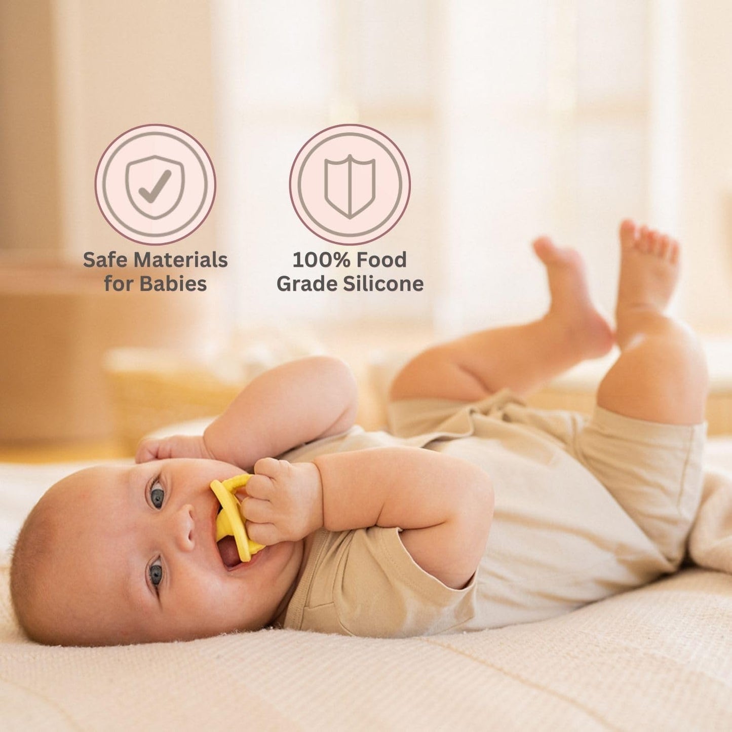 Silicone Baby Pacifier with Protective Travel Case – 2-in-1 Dummy and Teether, Ultra-Light & Soft | Sunshine Yellow & Peach Puff (0–6 Months)